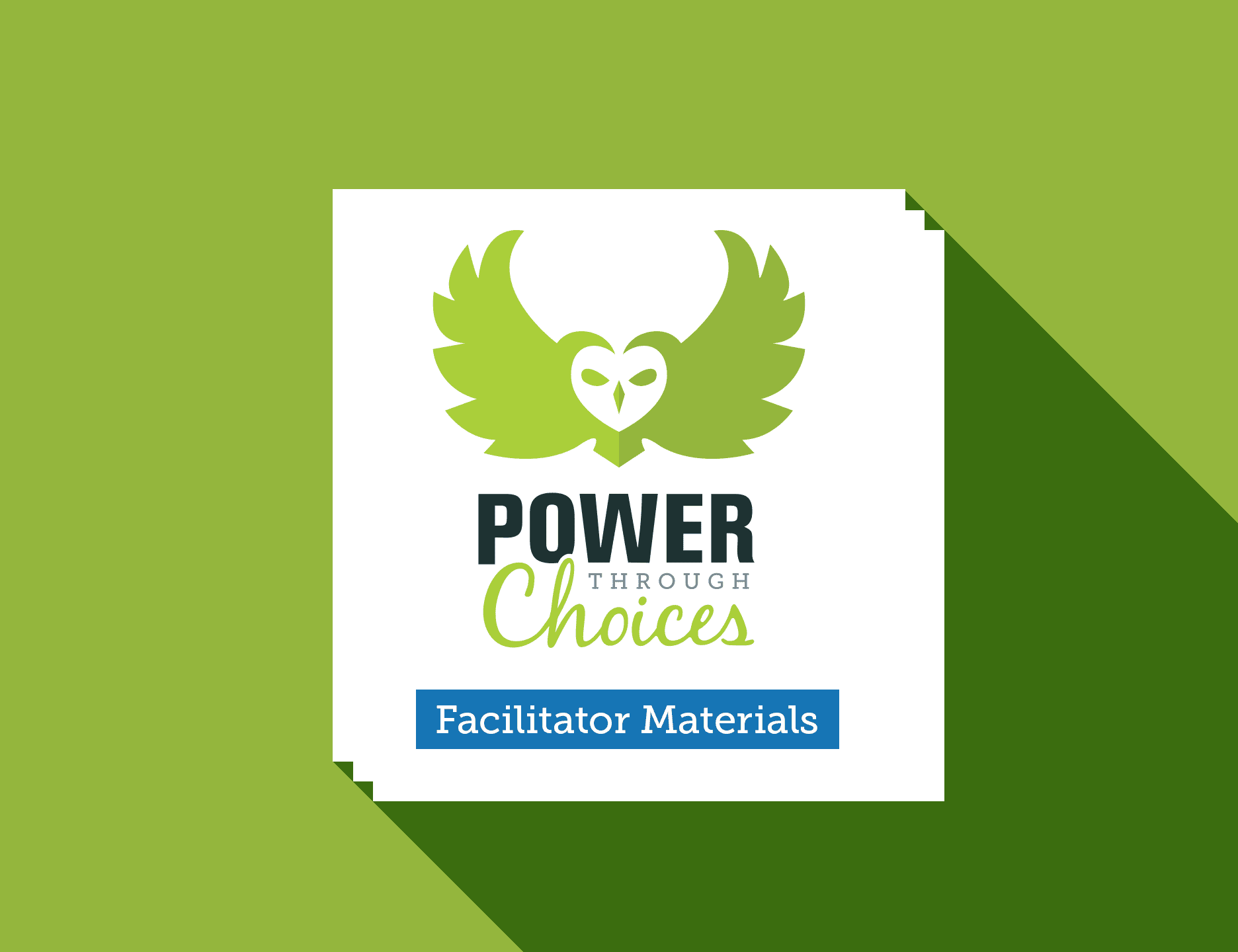 Cover image for Power Through Choices facilitator materials with owl logo